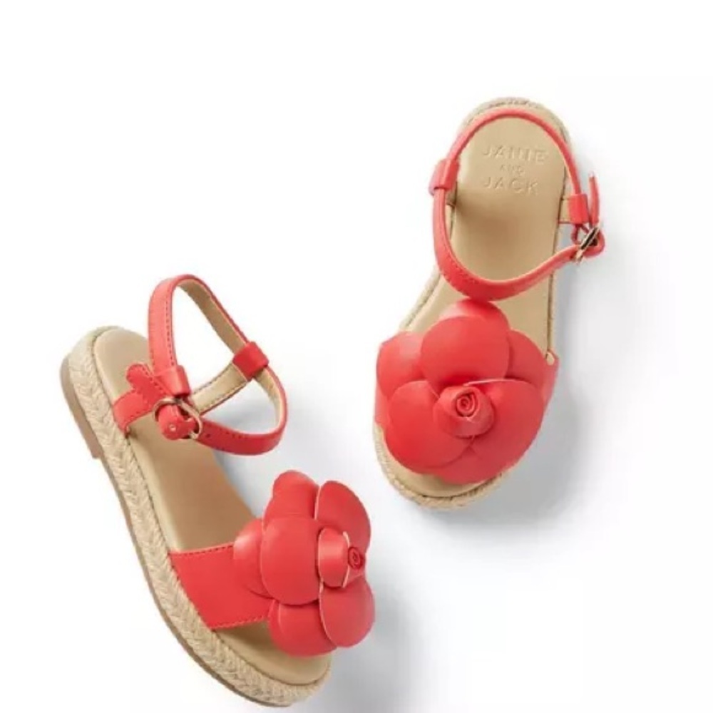 Janie and Jack Girls Red Flower Sandals Size 9 NWT Espadrille
